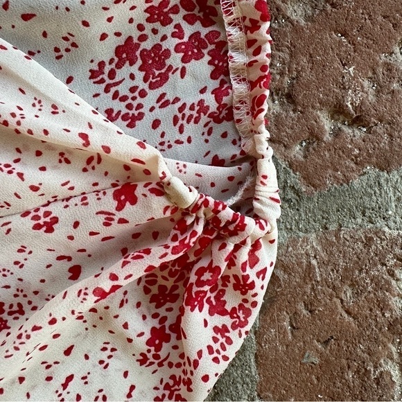 Princess Polly Cream & Red Floral Sheer V-Neck Wide Smocked Waist Mini Dress 8 - Picture 5 of 16